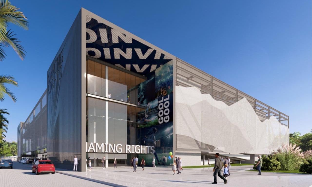 Perspectiva do projeto do novo ginásio de Joinville, divulgada pela Prefeitura.